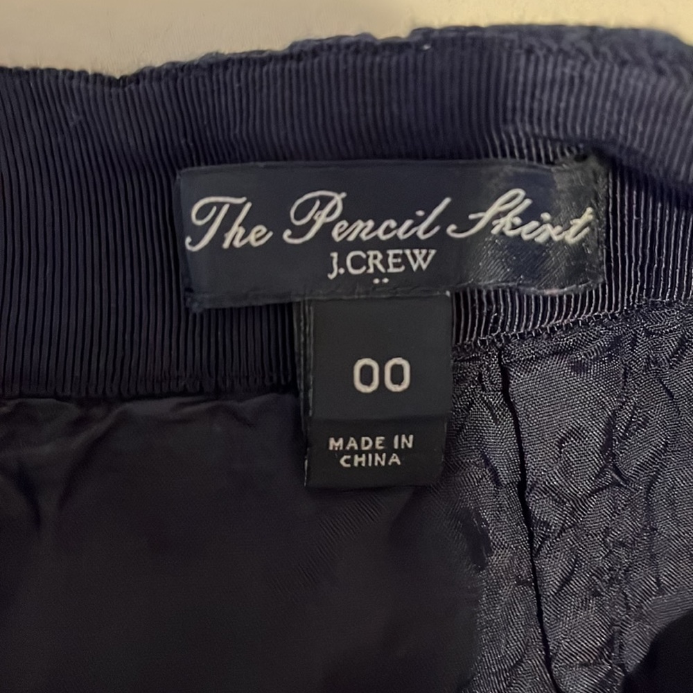 Navy J Crew eyelet pencil skirt